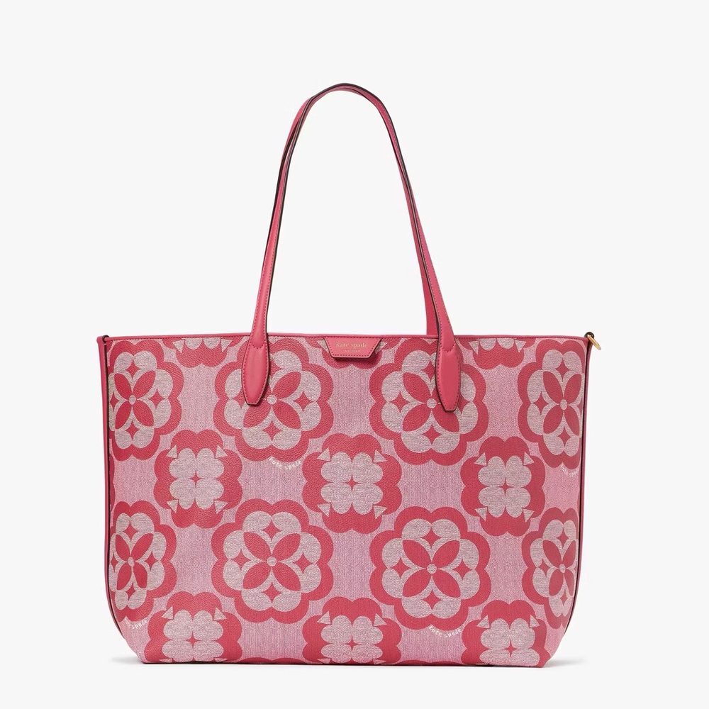 Kate Spade Flower Monogram Sutton Large Tote Raspberry Pink - Picture 2 of 9